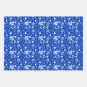 Cobalt Blue Tropical Flowers and Leaves 3 Patterns ラッピングペーパーシート (正面2)