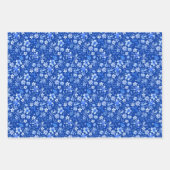 Cobalt Blue Tropical Flowers and Leaves 3 Patterns ラッピングペーパーシート (正面)