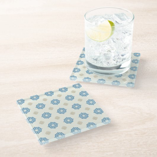 Cobalt Blue Vintage Floral Motif Coaster ガラスコースター (アングル)