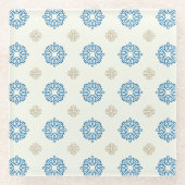 Cobalt Blue Vintage Floral Motif Coaster ガラスコースター (正面)