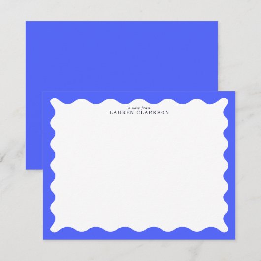 Cobalt Blue Wavy Frame Note Card 招待状 (正面/裏面)