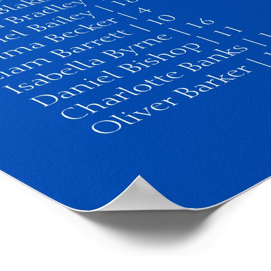 Cobalt Blue Wedding Alphabetical Seating Chart ポスター (角)