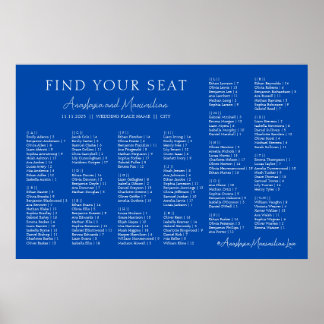 Cobalt Blue Wedding Alphabetical Seating Chart ポスター