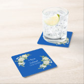 Cobalt Blue & White Roses スクエアペーパーコースター (インサイチュ)