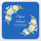Cobalt Blue & White Roses スクエアペーパーコースター (正面)