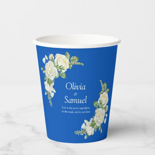 Cobalt Blue & White Roses 8oz 紙コップ (正面)