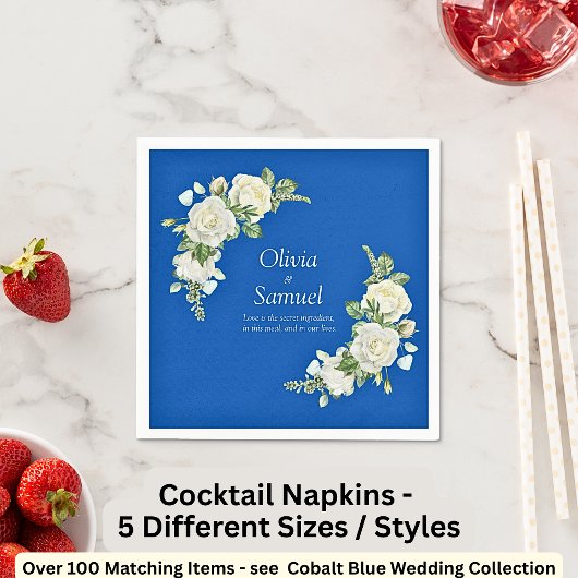 Cobalt Blue & White Roses  Cocktail  スタンダードカクテルナプキン