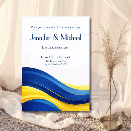 Cobalt Blue & Yellow Modern Wedding  招待状