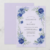 Cobalt Botanical Flourish Wedding 招待状 (正面/裏面)