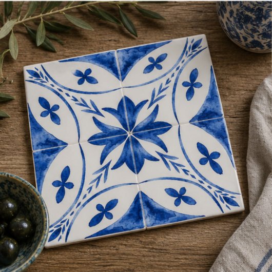 Cobalt Breeze Hand-Painted Blue Mediterranean タイル