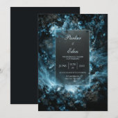 Cobalt Crystal Nebula Glowing Frame Wedding 招待状 (正面/裏面)