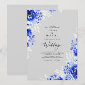 Cobalt Floral Romance Wedding 招待状 (正面/裏面)