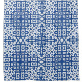 Cobalt Heritage Classic Blue and White Geometric シャワーカーテン (正面)