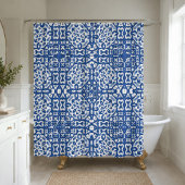 Cobalt Heritage Classic Blue and White Geometric シャワーカーテン