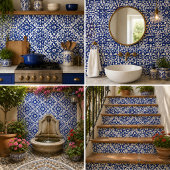 Cobalt Heritage Classic Blue and White Geometric タイル