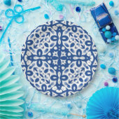 Cobalt Heritage Classic Blue and White Geometric ペーパープレート (パーティー)