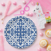 Cobalt Heritage Classic Blue and White Geometric ペーパープレート (パーティー)