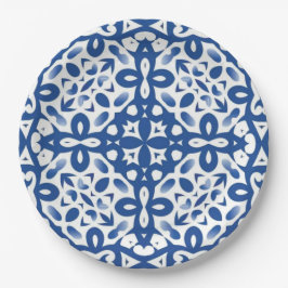 Cobalt Heritage Classic Blue and White Geometric ペーパープレート