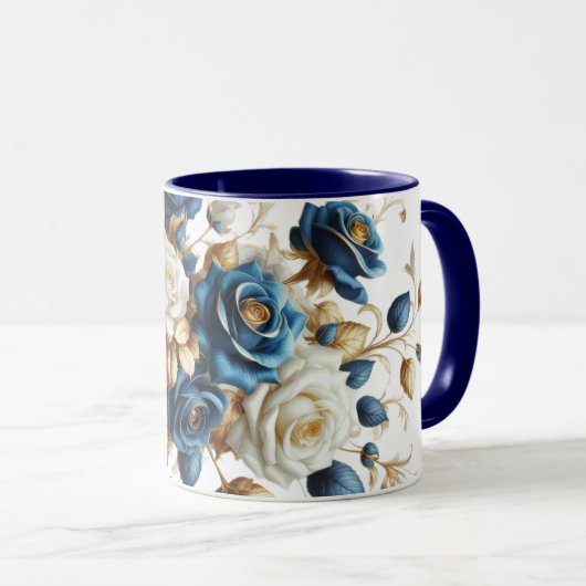 Cobalt White Flowers マグカップ (正面右)