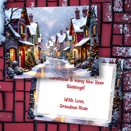 Cobblestone Street  Village Personalized Christmas シーズンポストカード