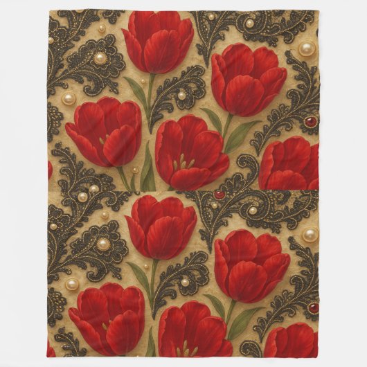 COBERTOR Tulipas e Renda DESIGN フリースブランケット (正面)