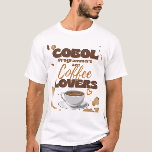 Cobolプログラマーはコーヒー好き Tシャツ (正面)