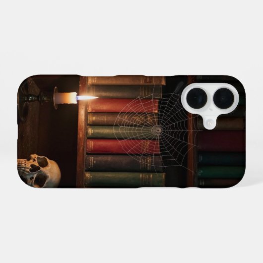 Cobweb Bookshelf Gothic Library Case iPhone 16ケース (裏面横)