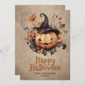 Cobweb Pumpkin In A Hat Happy Halloween Card シーズンカード (正面/裏面)