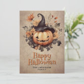 Cobweb Pumpkin In A Hat Happy Halloween Card シーズンカード (スタンド正面)