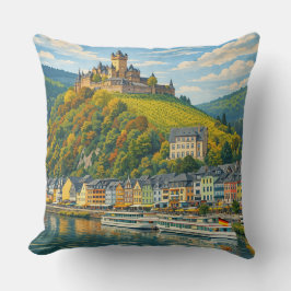 Cochem Germany Vintage Travel Art クッション