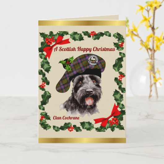 Cochrane Scottie Dog Personalized Xmas カード (黄色い花)