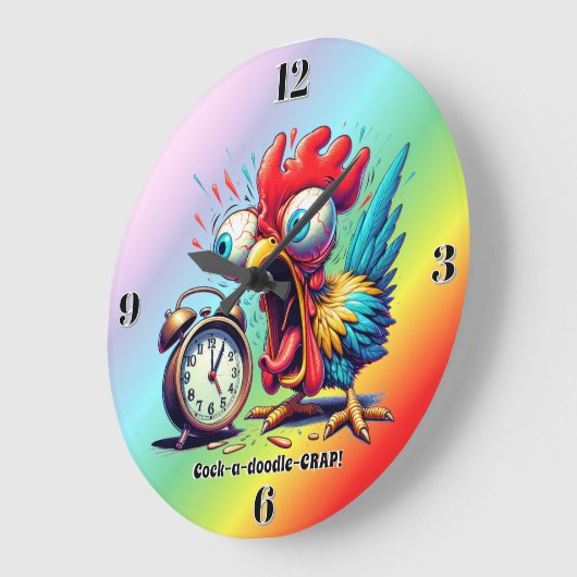 Cock-a-doodle-CRAP! ラージ壁時計 (傾斜)