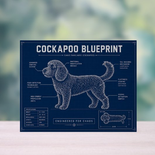 Cockapoo Blueprint Wall Art Dog Lover Gift アクリルサイン (ニュートラル)