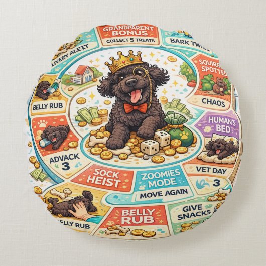 Cockapoo Board Game Cushion | Funny Dog Gift ラウンドクッション (正面)