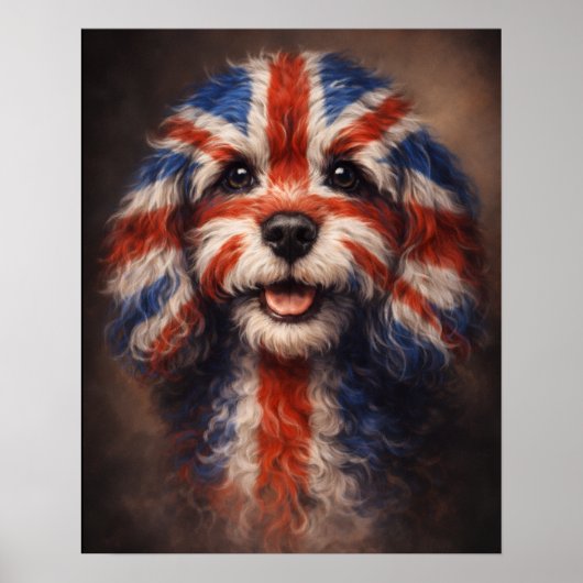Cockapoo British Flag Dog Wall Art Poster ポスター (正面)