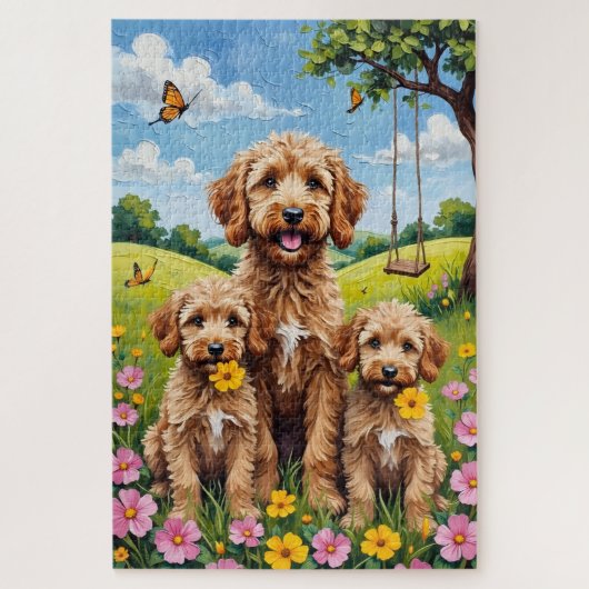 Cockapoo Buttercup Meadow Art ジグソーパズル (縦)