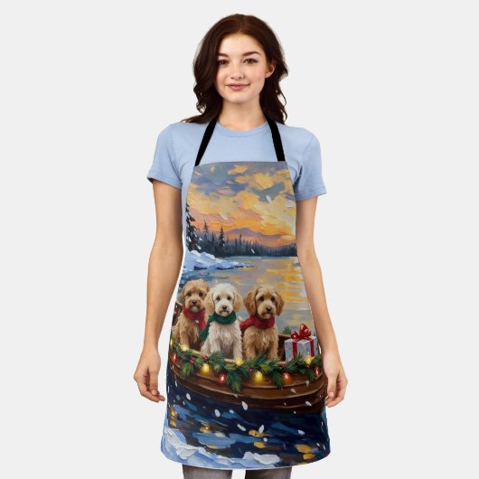Cockapoo Christmas Boat Holiday エプロン (着用した状態)