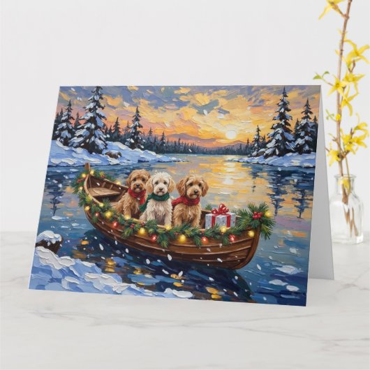 Cockapoo Christmas Boat Holiday カード (黄色い花)
