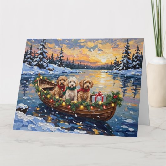 Cockapoo Christmas Boat Holiday カード (正面)