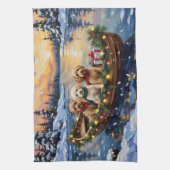 Cockapoo Christmas Boat Holiday キッチンタオル (縦)