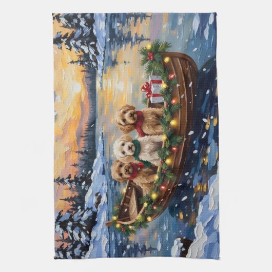Cockapoo Christmas Boat Holiday キッチンタオル (縦)