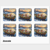 Cockapoo Christmas Boat Holiday スクエアシール (シート)