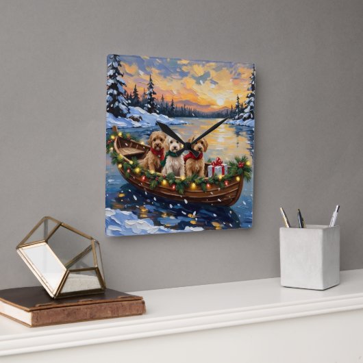 Cockapoo Christmas Boat Holiday スクエア壁時計 (オフィス)