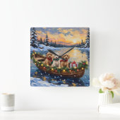 Cockapoo Christmas Boat Holiday スクエア壁時計 (ホーム)