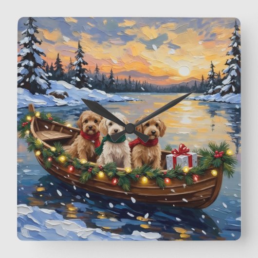 Cockapoo Christmas Boat Holiday スクエア壁時計 (正面)