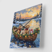 Cockapoo Christmas Boat Holiday スクエア壁時計 (傾斜)