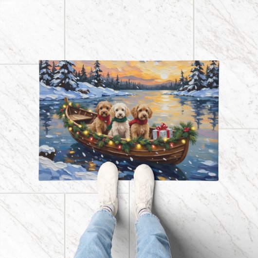 Cockapoo Christmas Boat Holiday ドアマット (室内)