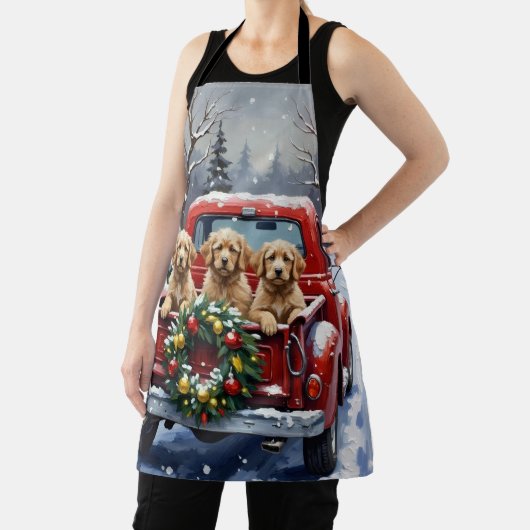 Cockapoo Christmas Red Truck Holiday エプロン (インサイチュ)
