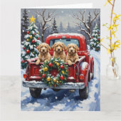 Cockapoo Christmas Red Truck Holiday カード (黄色い花)
