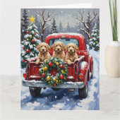 Cockapoo Christmas Red Truck Holiday カード (正面)